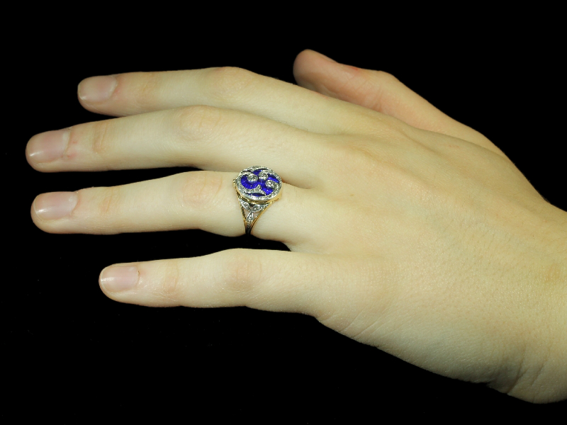 Victorian poison ring with blue enamel and rose cut diamonds with hidden place (image 16 of 18)